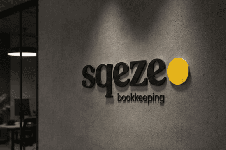 SQEZE bookkeeping signage inside the office